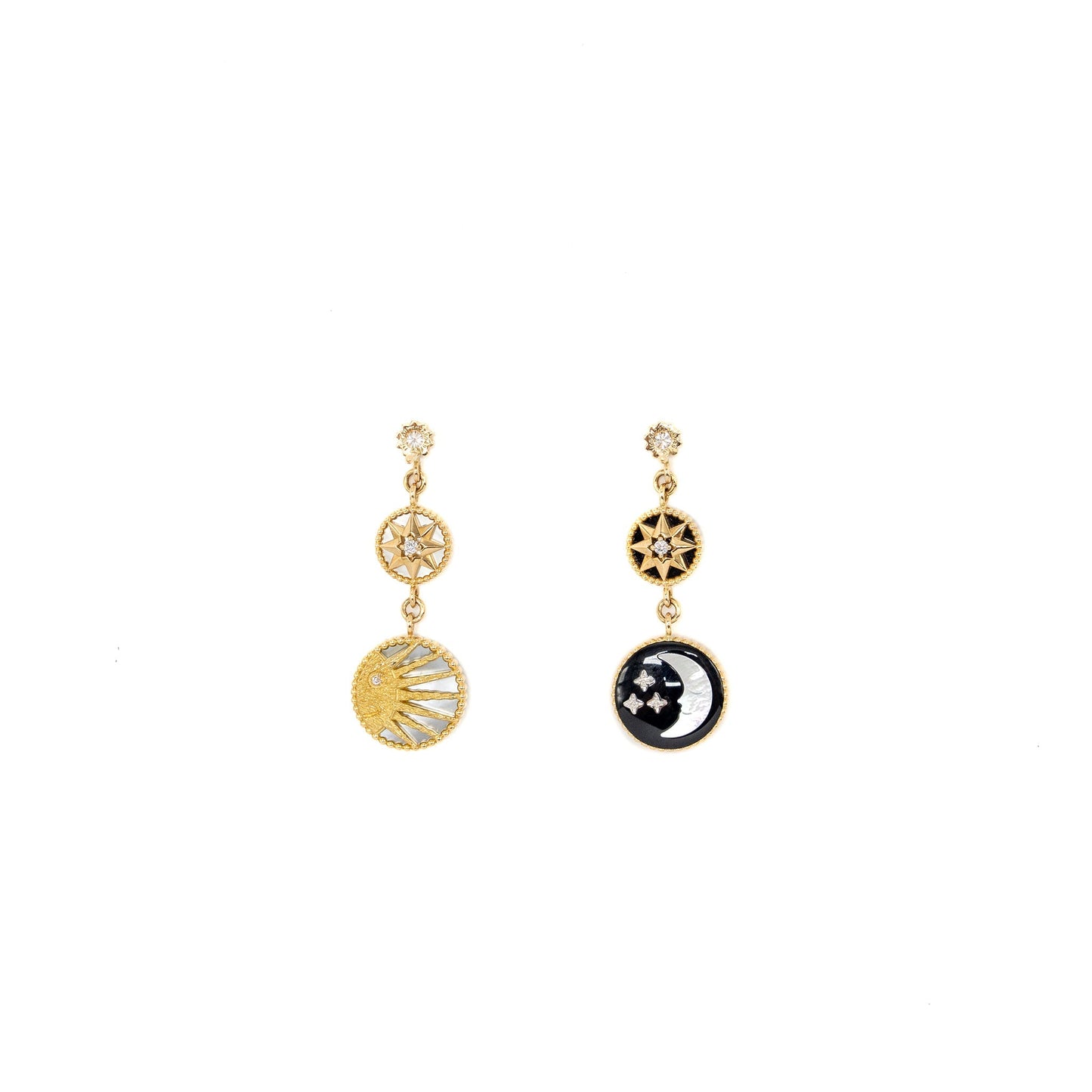 Luxury Dior Rose des Vents and Rose Celeste Earrings Yellow/White Gold/Diamond/Mother of Pearl/Onyx