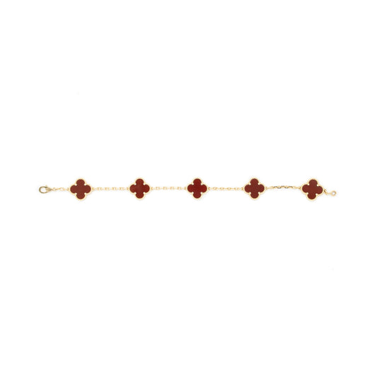 Van Cleef & Arpels Vintage Alhambra 5 Motifs Bracelet 18K Yellow Gold/Carnelian