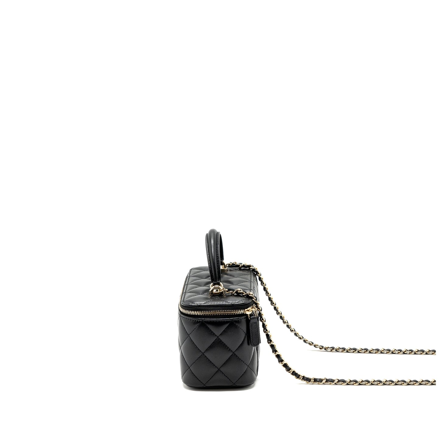 Chanel Top Handle Long Vanity With Chain Lambskin Black LGHW(Microchip)