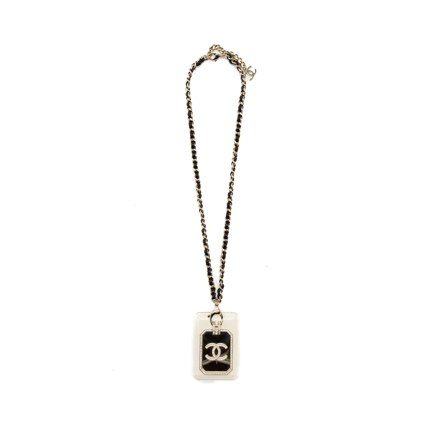 Chanel 21A Long Necklace Card Holder Leather Chain White LGHW