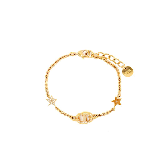 Luxury Dior CD and Stars Bracelet Crystal Gold Tone