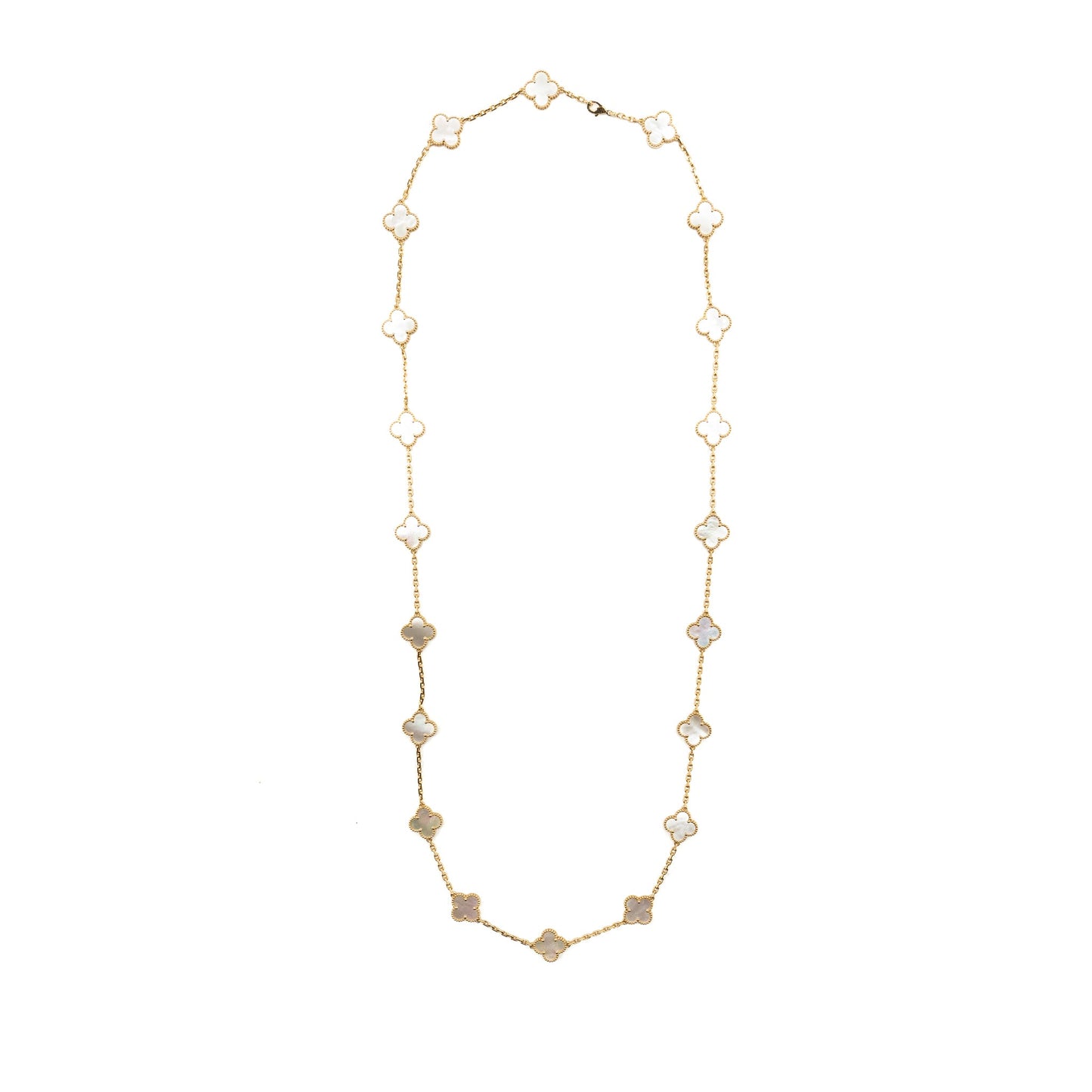 Van Cleef and Arpels vintage Alhambra 20-Motif long Necklace Yello gold, white mother of pearl