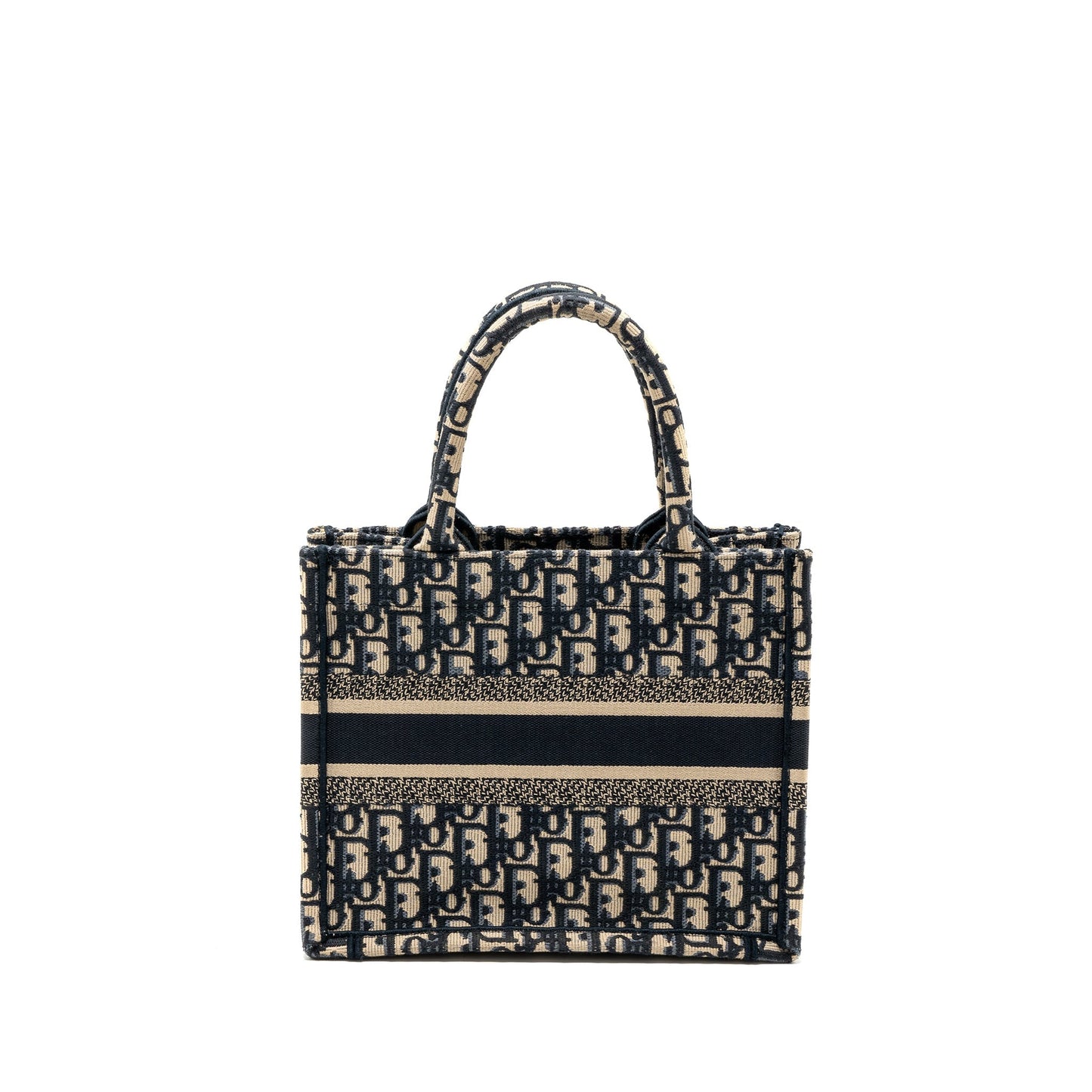 Luxury Dior small book tote blue oblique jacquard embroidery