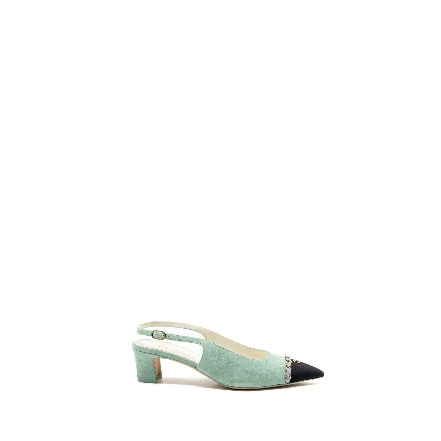 Chanel size 39 23P slingbacks suede /calfskin light blue / black LGHW