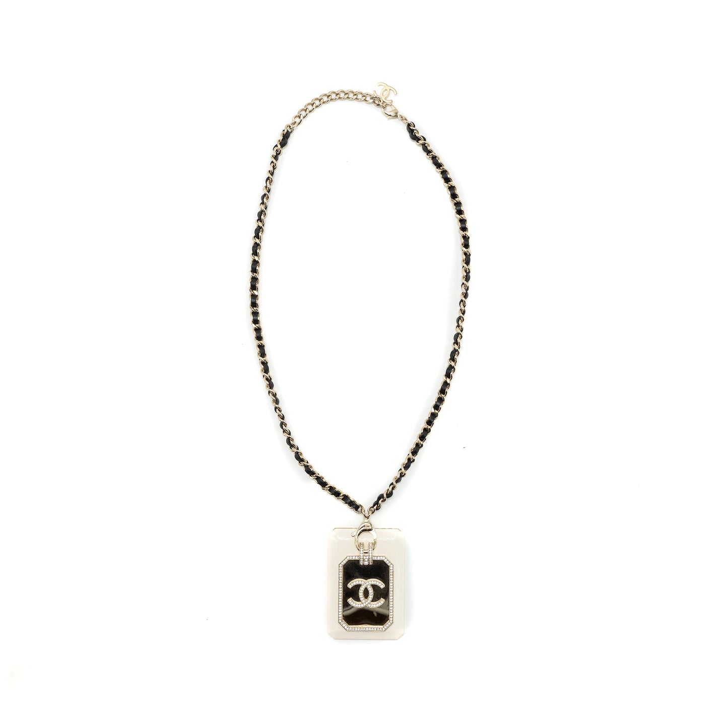 Chanel 21A Long Necklace Card Holder Leather Chain White LGHW