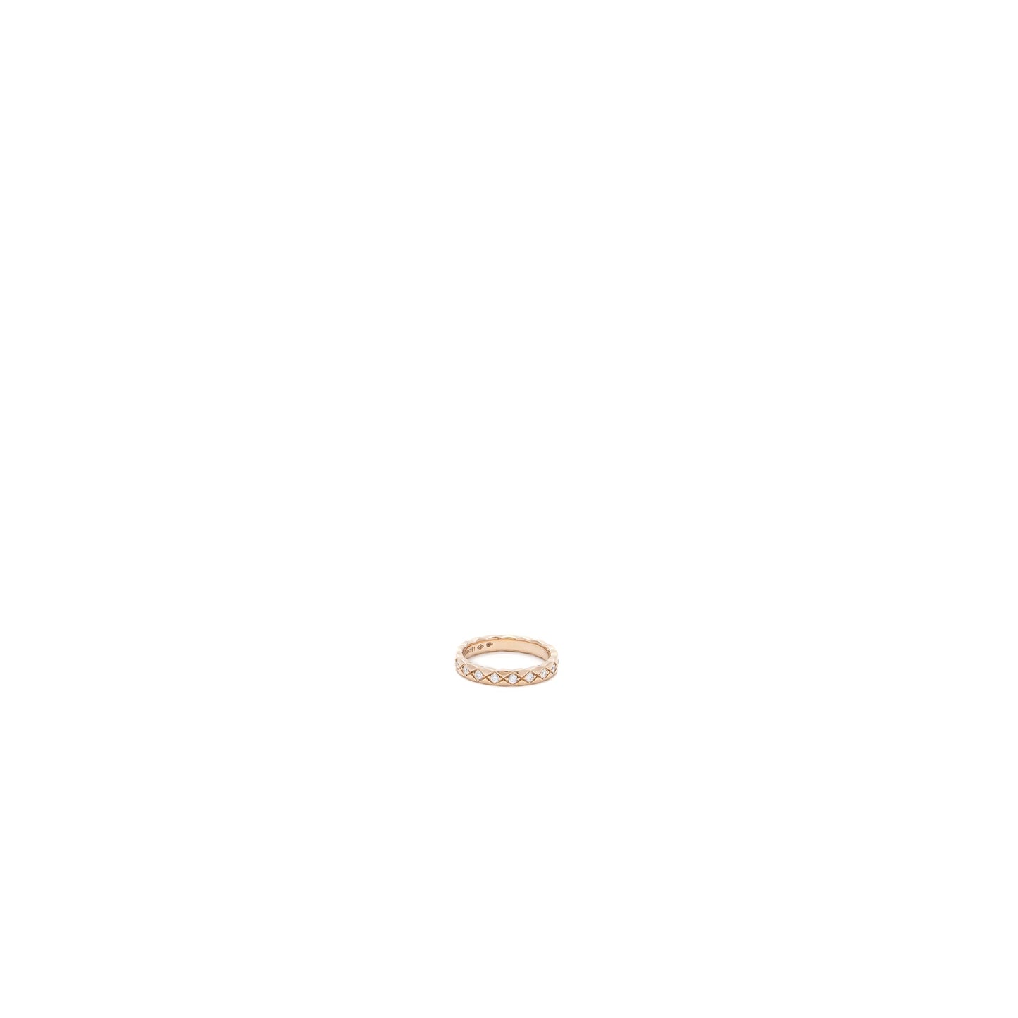 Chanel Size 51 Coco Crush Ring Quilted Motif Mini Version Beige Gold Diamonds