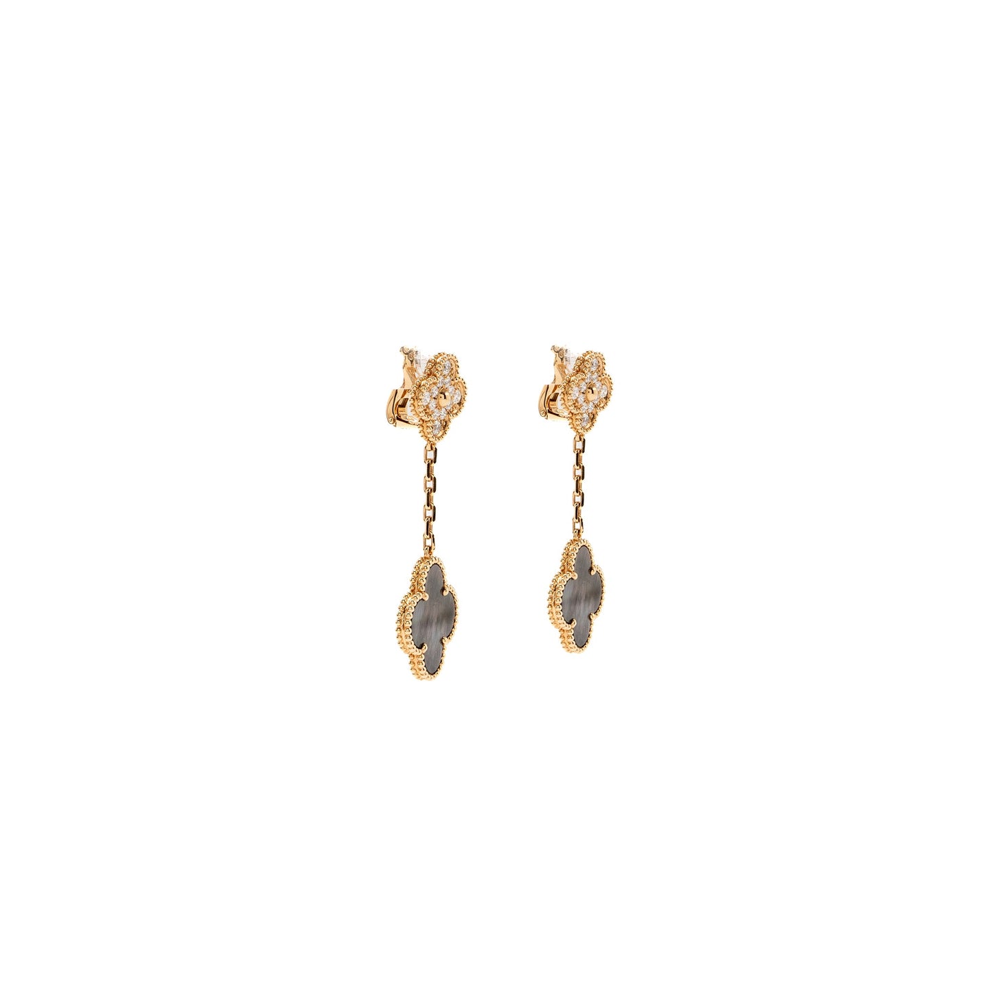 Van Cleef & Arpels Magic Alhambra 2-Motifs Earrings Rose Gold Grey Mother Of Pearl, Diamonds