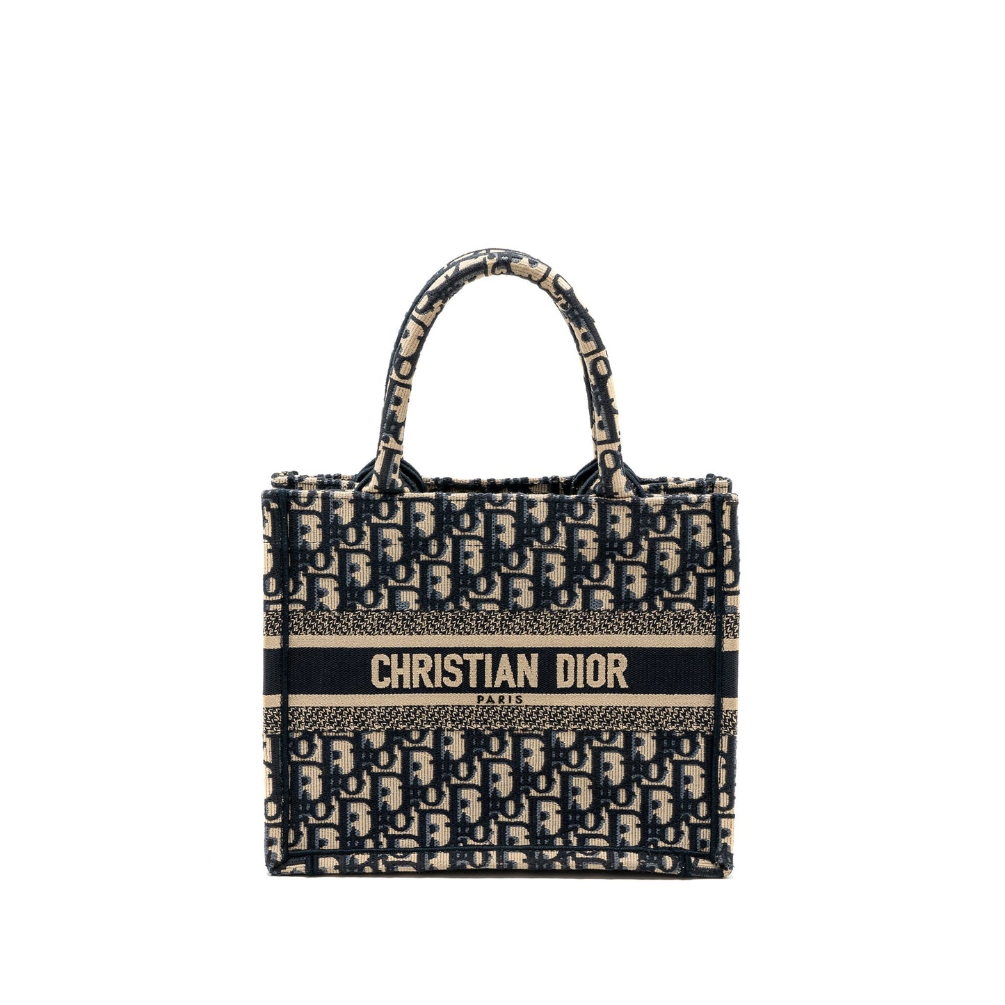 Luxury Dior small book tote blue oblique jacquard embroidery