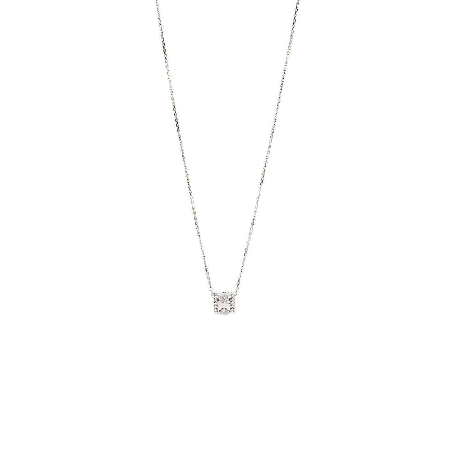 Van Cleef & Arpels Angle Filed Trace Chain With Perlee Clovers Pendant White Gold, Diamonds (Sell In a Set)