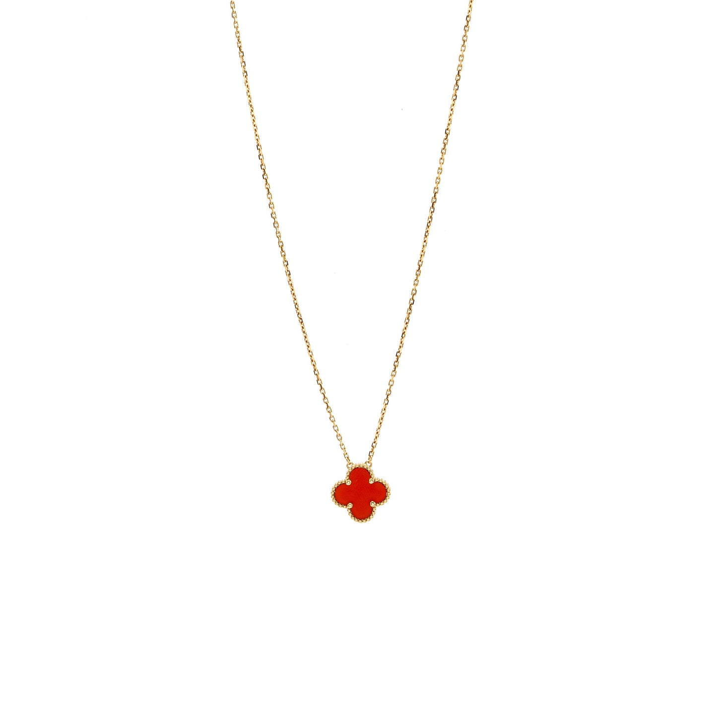 Van Cleef & Arpels Vintage Alhambra Pendant Carnelian Yellow Gold