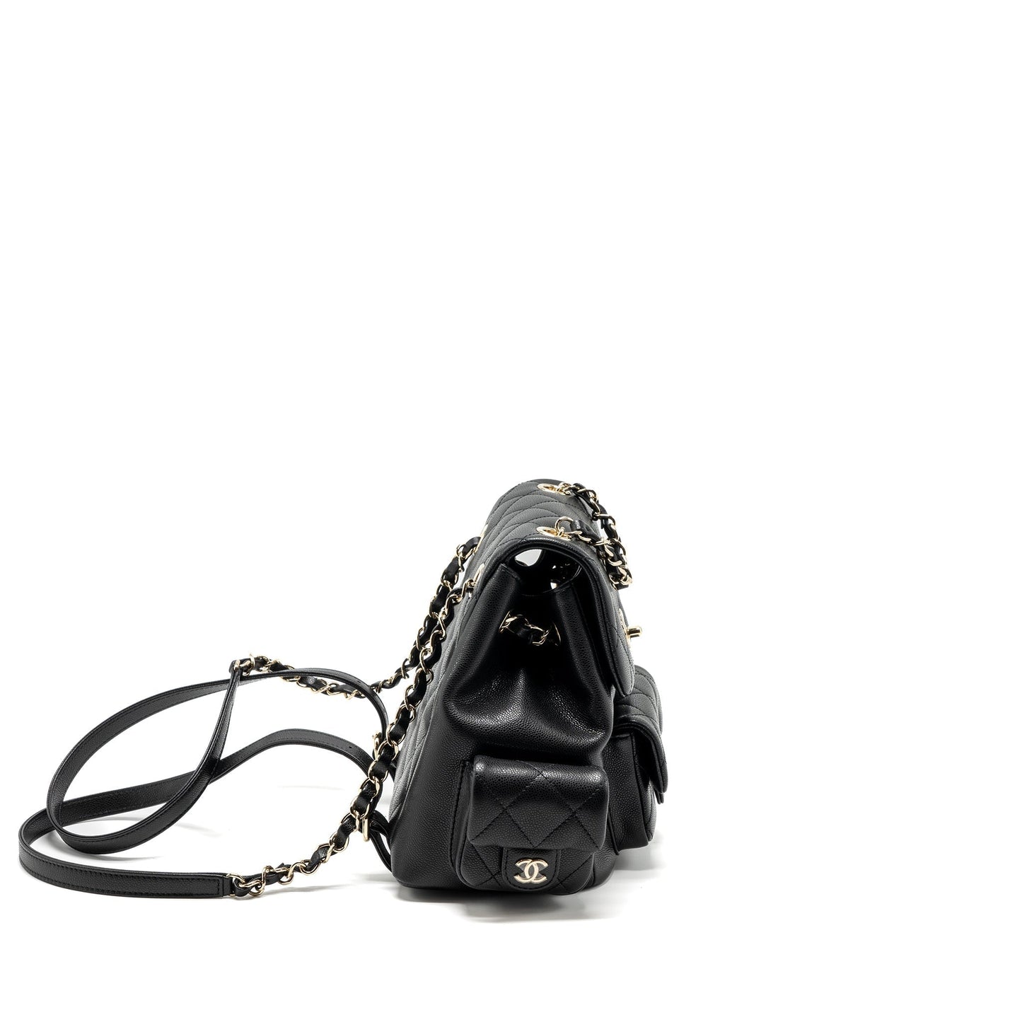Chanel 23k triple pocket backpack caviar black LGHW (microchip)