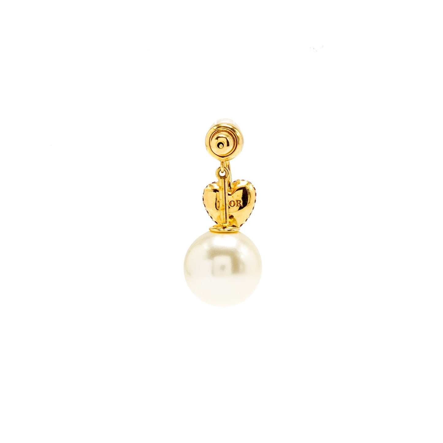 Luxury Dior Pearl Drop Heart Swing Earring Gold Tone