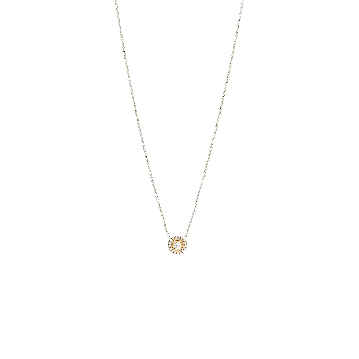 Tiffany platinum and 18 carat rose gold soleste round diamond and pink diamond pendant