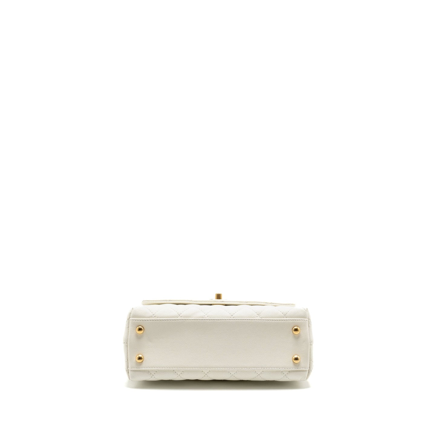 Chanel Detailed Top Handle Small Coco Handle Caviar White GHW (Microchip)