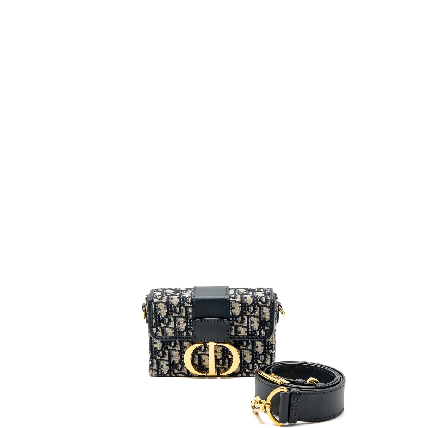 Luxury Dior mini 30 Montaigne box bag canvas / calfskin blue oblique jacquard GHW