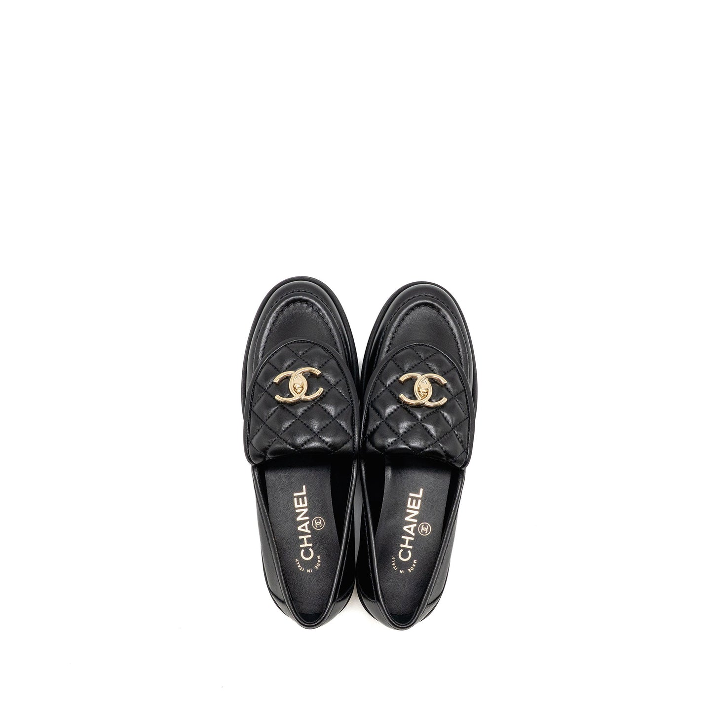 Chanel Size 38 Turnlock Loafer Quilted Leather Black LGHW
