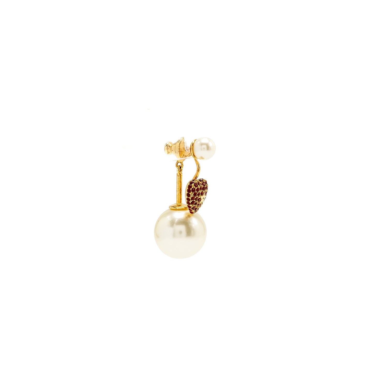 Luxury Dior Pearl Drop Heart Swing Earring Gold Tone