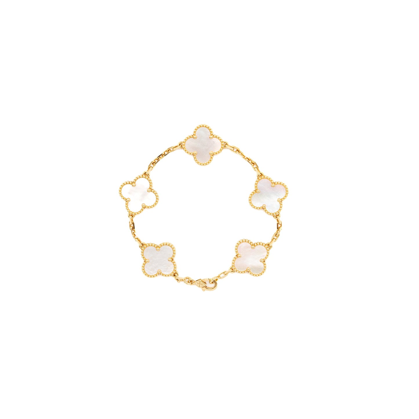 Van Cleef and Arpels vintage Alhambra 5 motif bracelet 18K yellow Gold / mother of Pearl