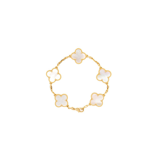 Van Cleef and Arpels vintage Alhambra 5 motif bracelet 18K yellow Gold / mother of Pearl