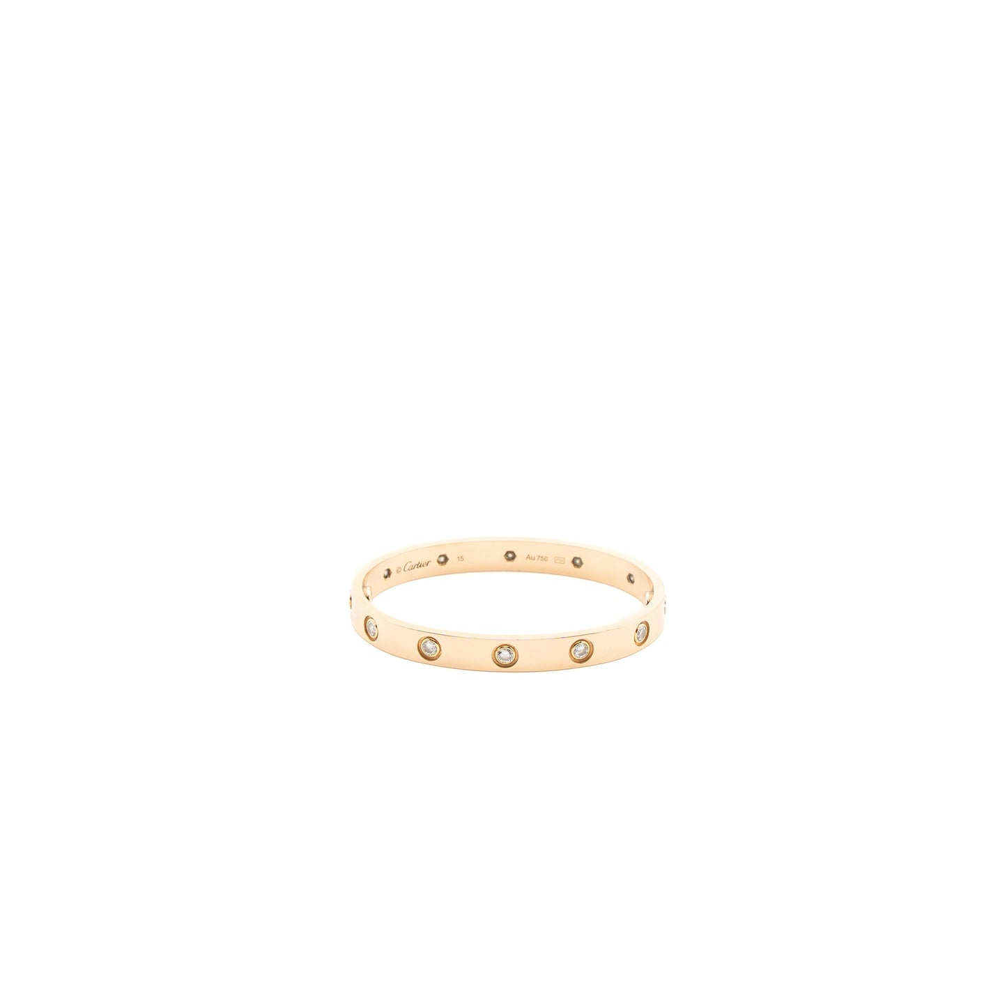 Cartier size 15 love bracelet rose gold with 10 diamonds