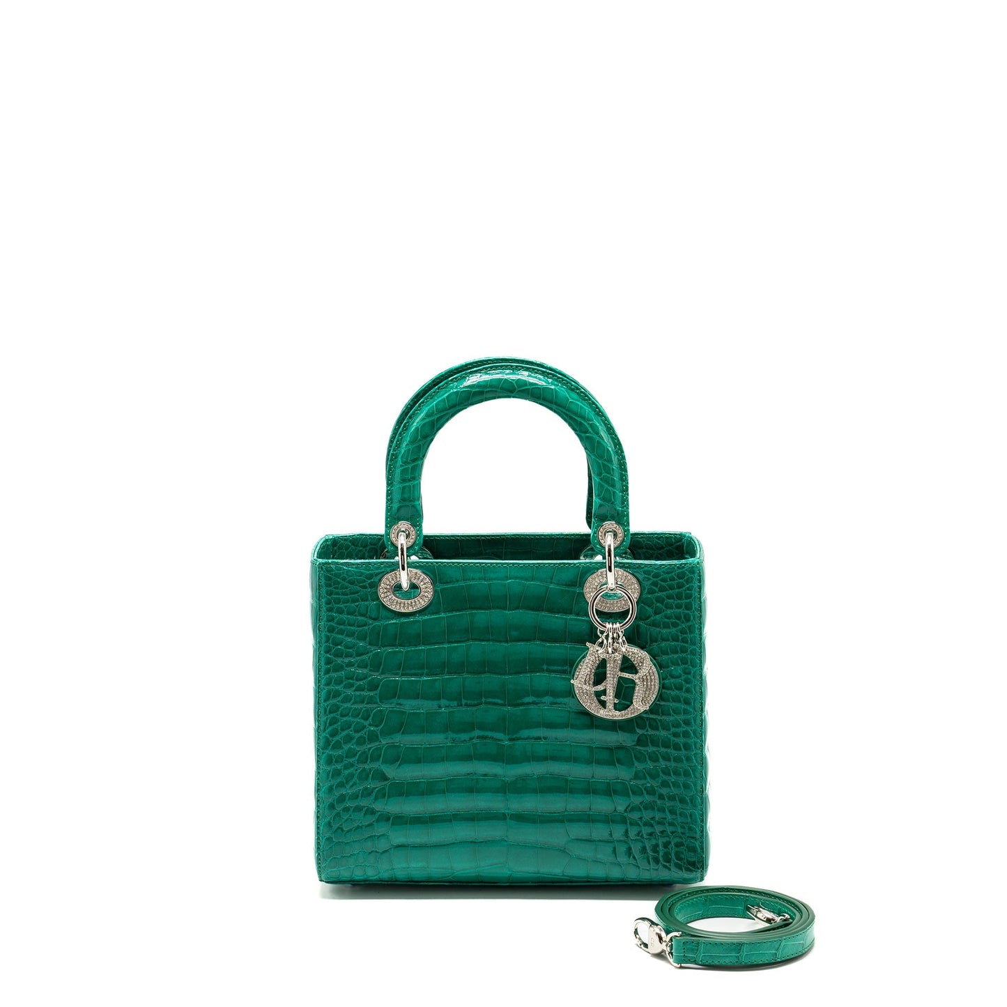 Luxury Dior medium lady Luxury Dior crocodile green SHW with crystal
