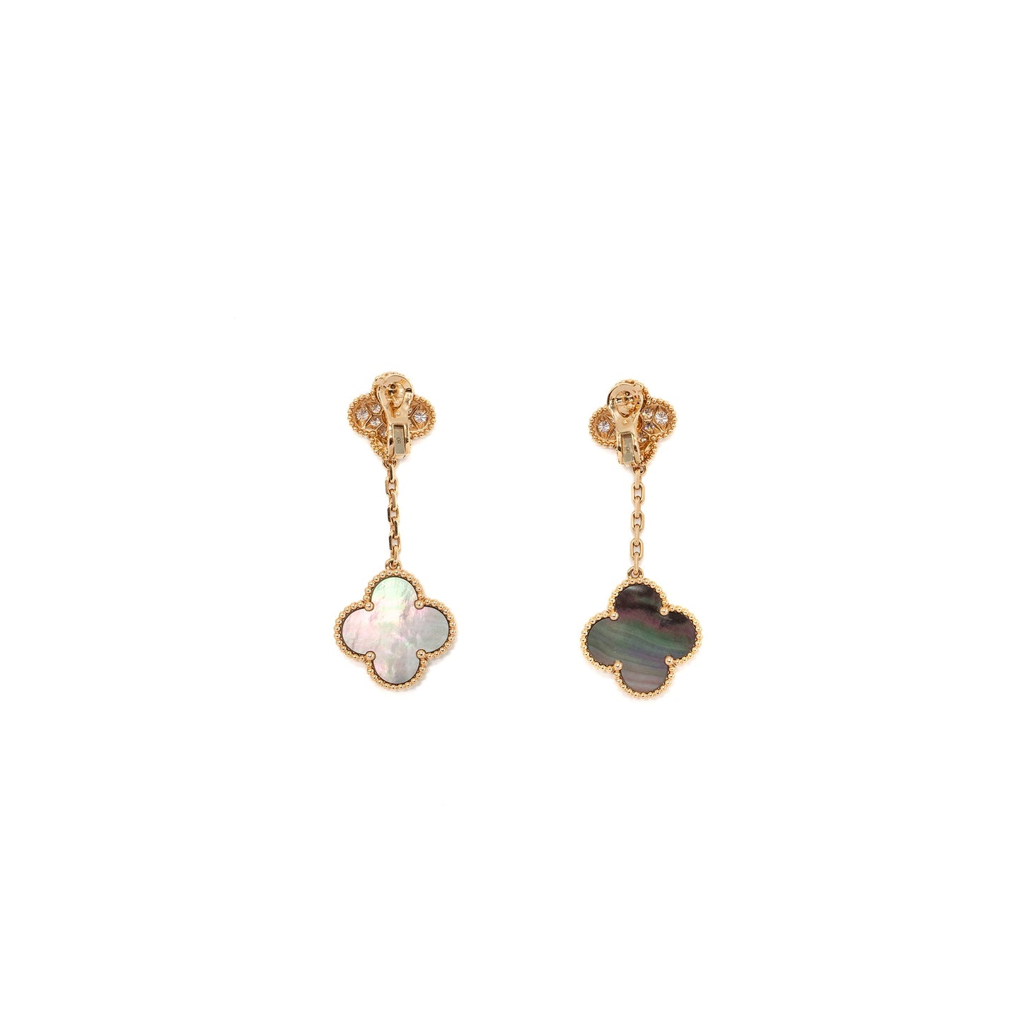 Van Cleef & Arpels Magic Alhambra 2-Motifs Earrings Rose Gold Grey Mother Of Pearl, Diamonds