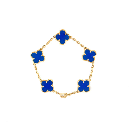 Van Cleef & Arpels Vintage Alhambra Bracelet 5 Motifs Agate Yellow Gold