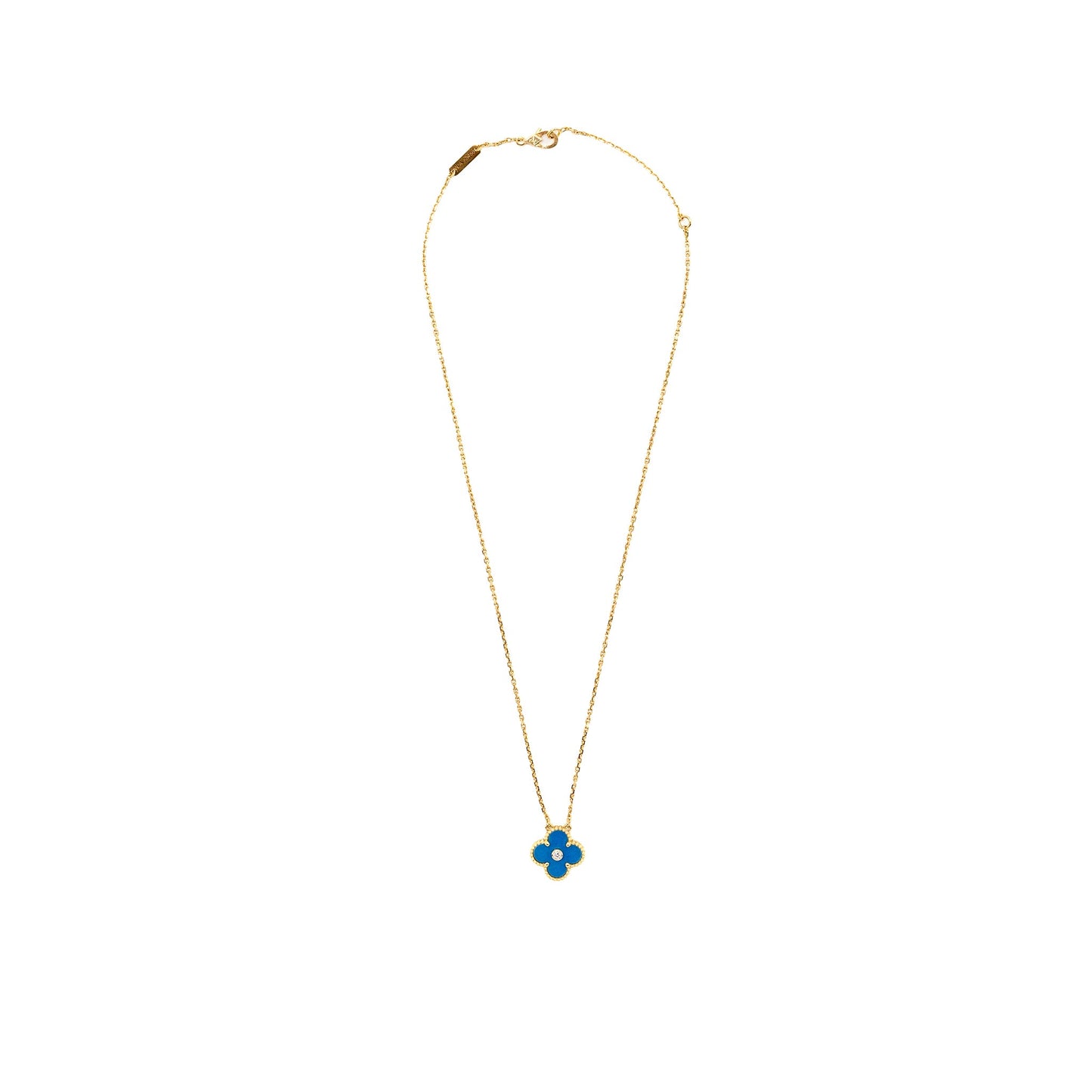 Van Cleef & Arpels 2019 Holiday Limited Vintage Alhambra Pendant Yellow Gold/Blue Porcelain,Diamond