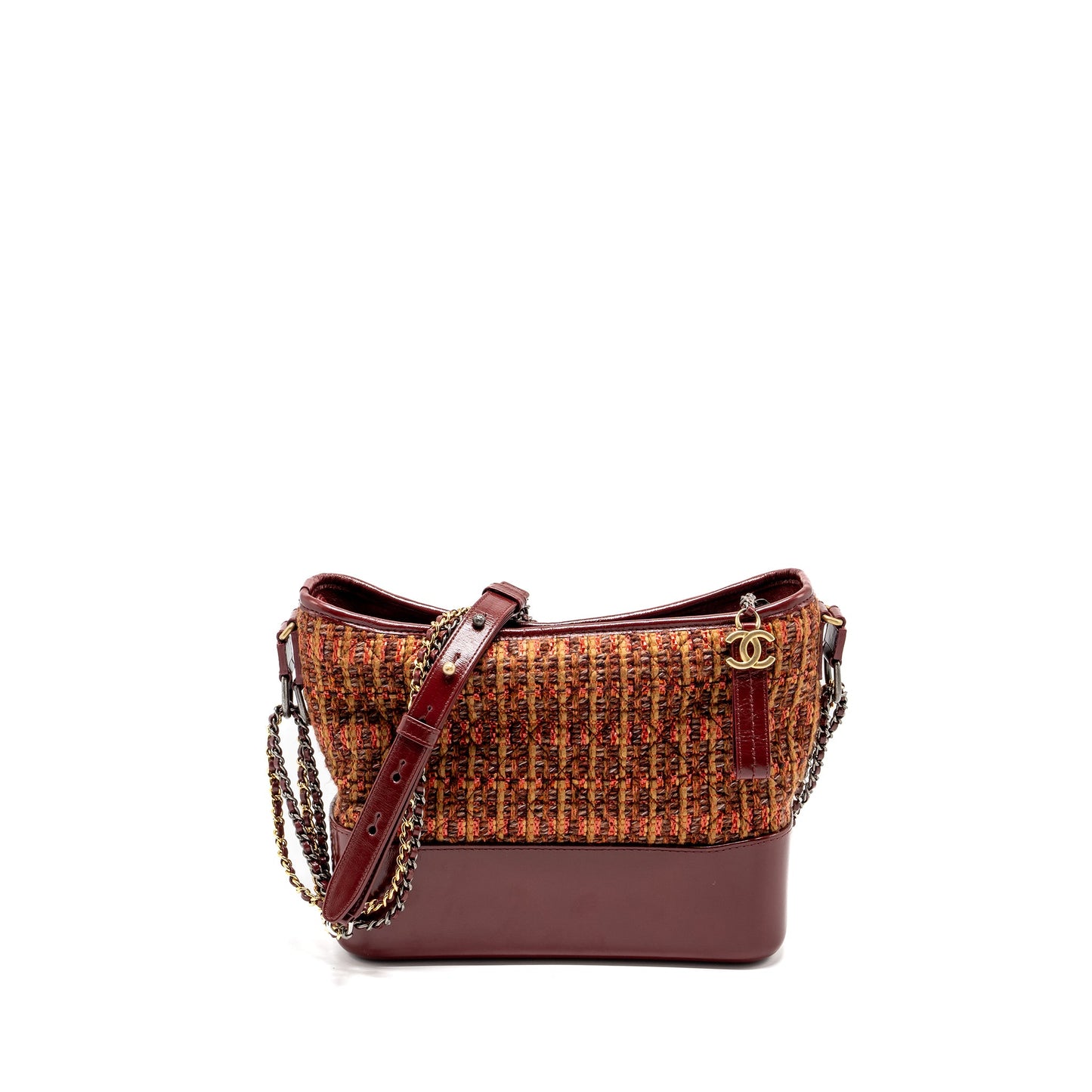 Chanel Gabrielle hobo bag tweed/ calfskin red/multicolour multicolour hardware