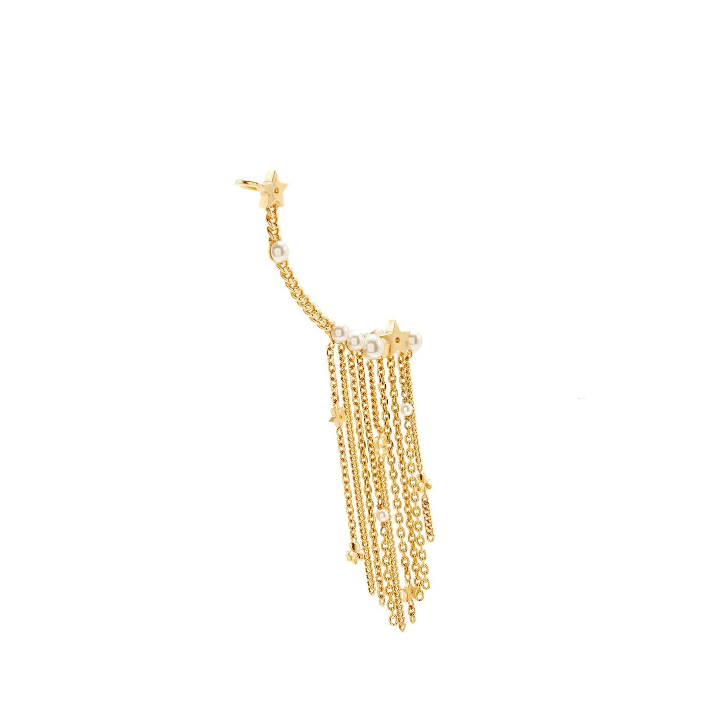 Luxury Dior Star and Pearl Drop Earring/Clip Gold Tone