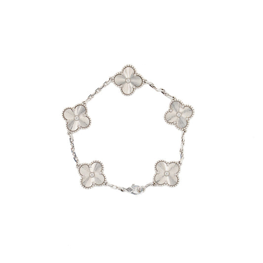 Van Cleef & Arpels Vintage Alhambra Bracelet 5 Motifs Guilloche White Gold