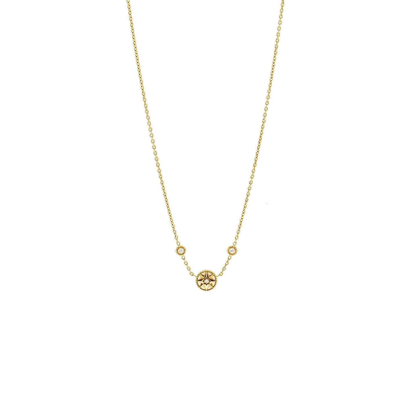 Luxury Dior Rose des Vents Necklace Yellow Gold with 3 Diamonds, Mother of Pearl