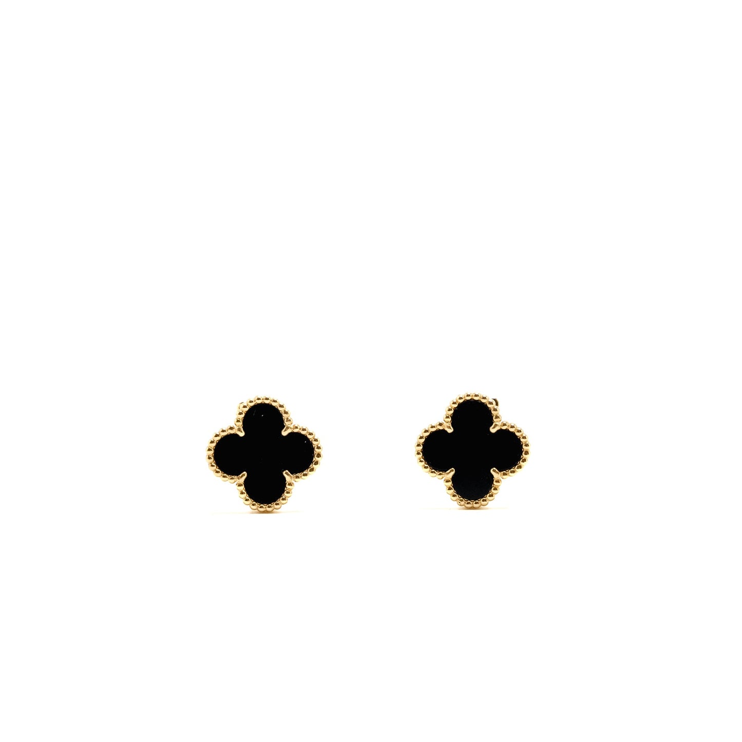 Van Cleef & Arpels Vintage Alhambra Earrings Onyx Yellow Gold