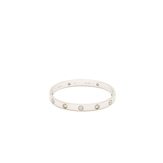 Cartier size 16 love bracelet white gold with 4 diamonds