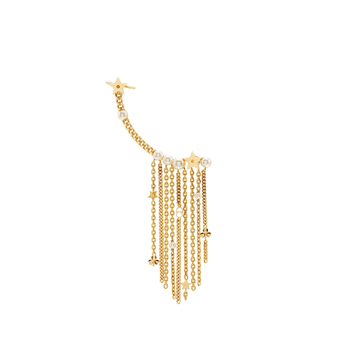 Luxury Dior Star and Pearl Drop Earring/Clip Gold Tone