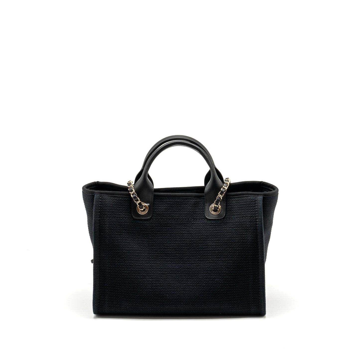 Chanel Small Deauville Shopping Tote Bag Calfskin/Fabric Black LGHW (microchip)