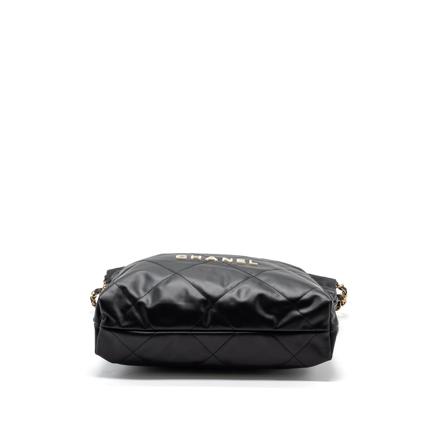 Chanel small 22 bag calfskin black / white letter GHW (microchip)