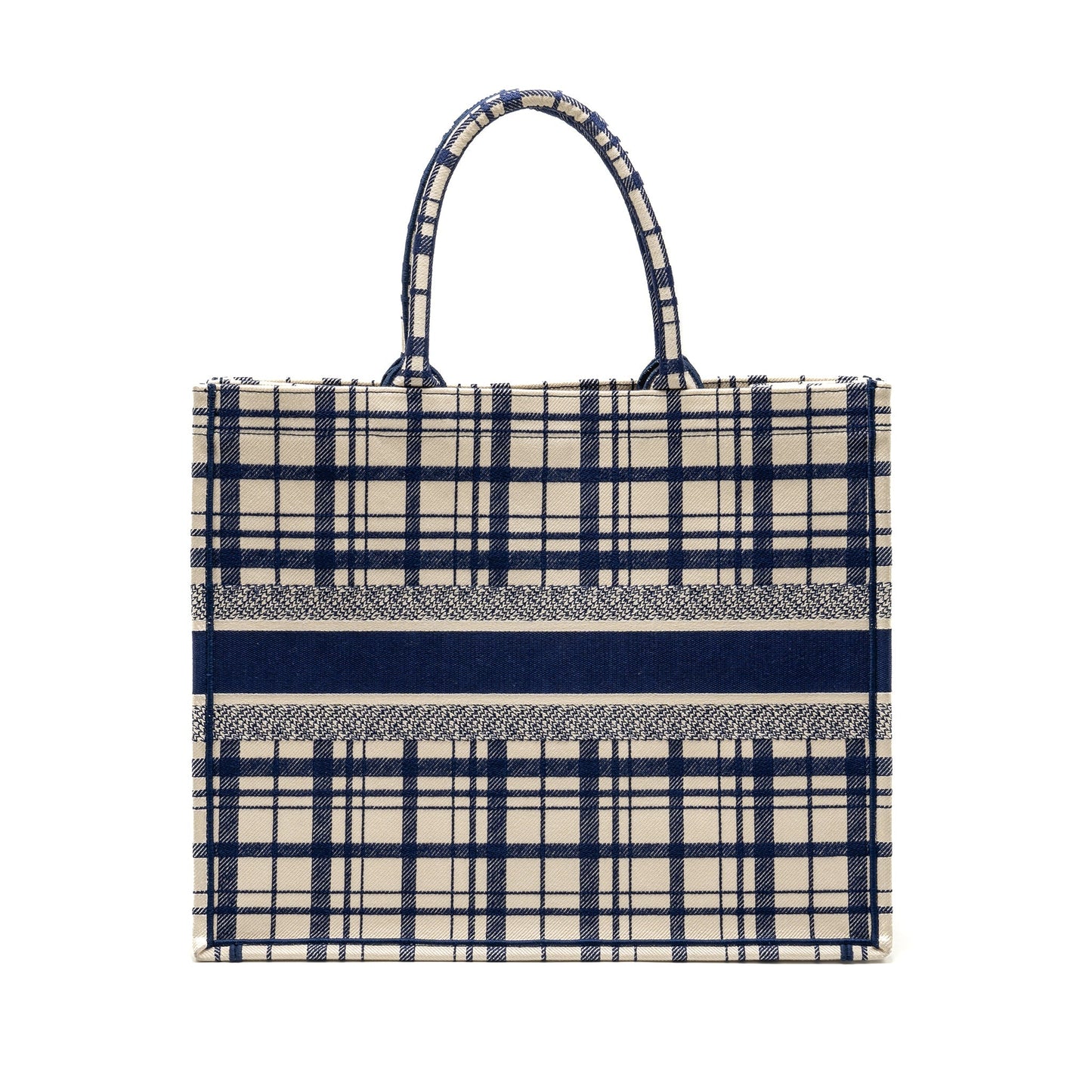 Luxury Dior Large Book Tote Linen Blue Canvas