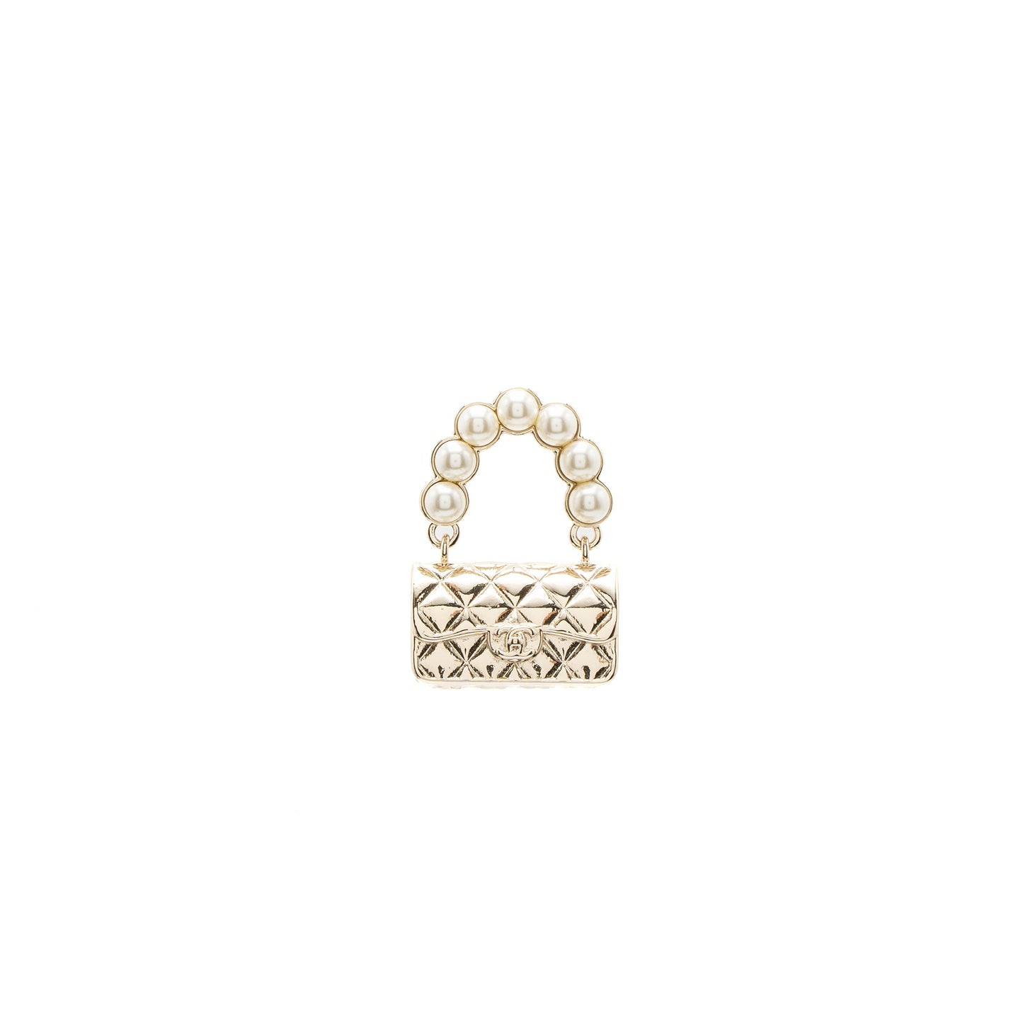 Chanel Bag Brooch Pearl Light Gold Tone