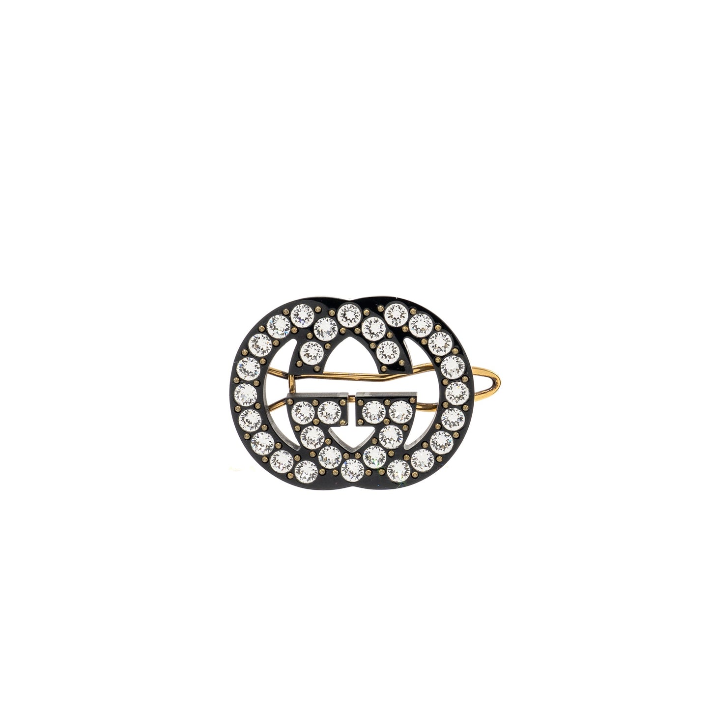 Gucci GG Logo Crystal Hair Clip Black GHW