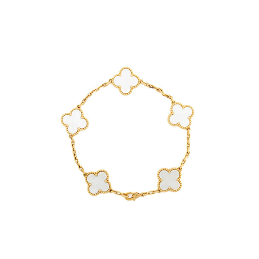 Van Cleef & Arpels Vintage alhambra Bracelet, 5 Motifs, Yellow Gold/Mother-of-Pearl