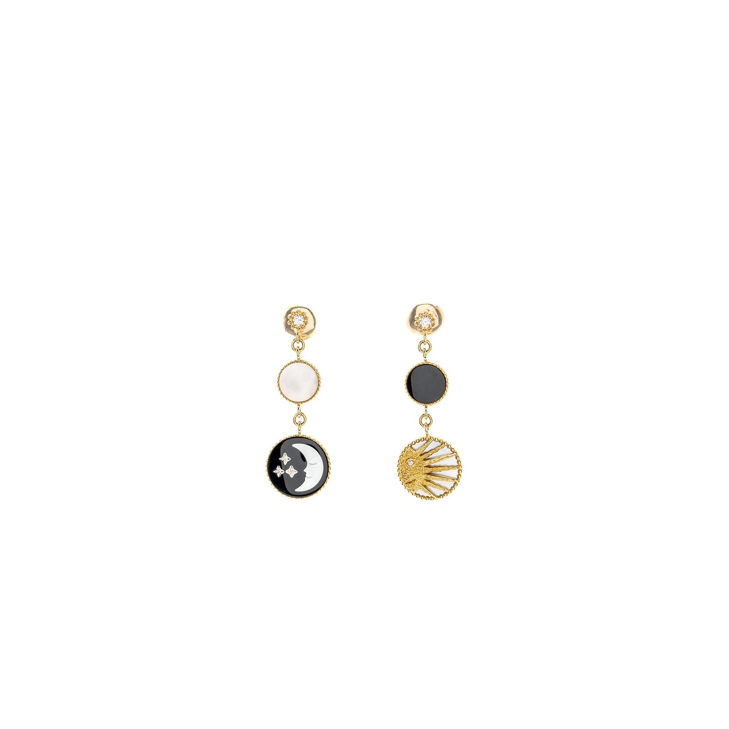 Luxury Dior Rose des Vents and Rose Celeste Earrings Yellow/White Gold/Diamond/Mother of Pearl/Onyx
