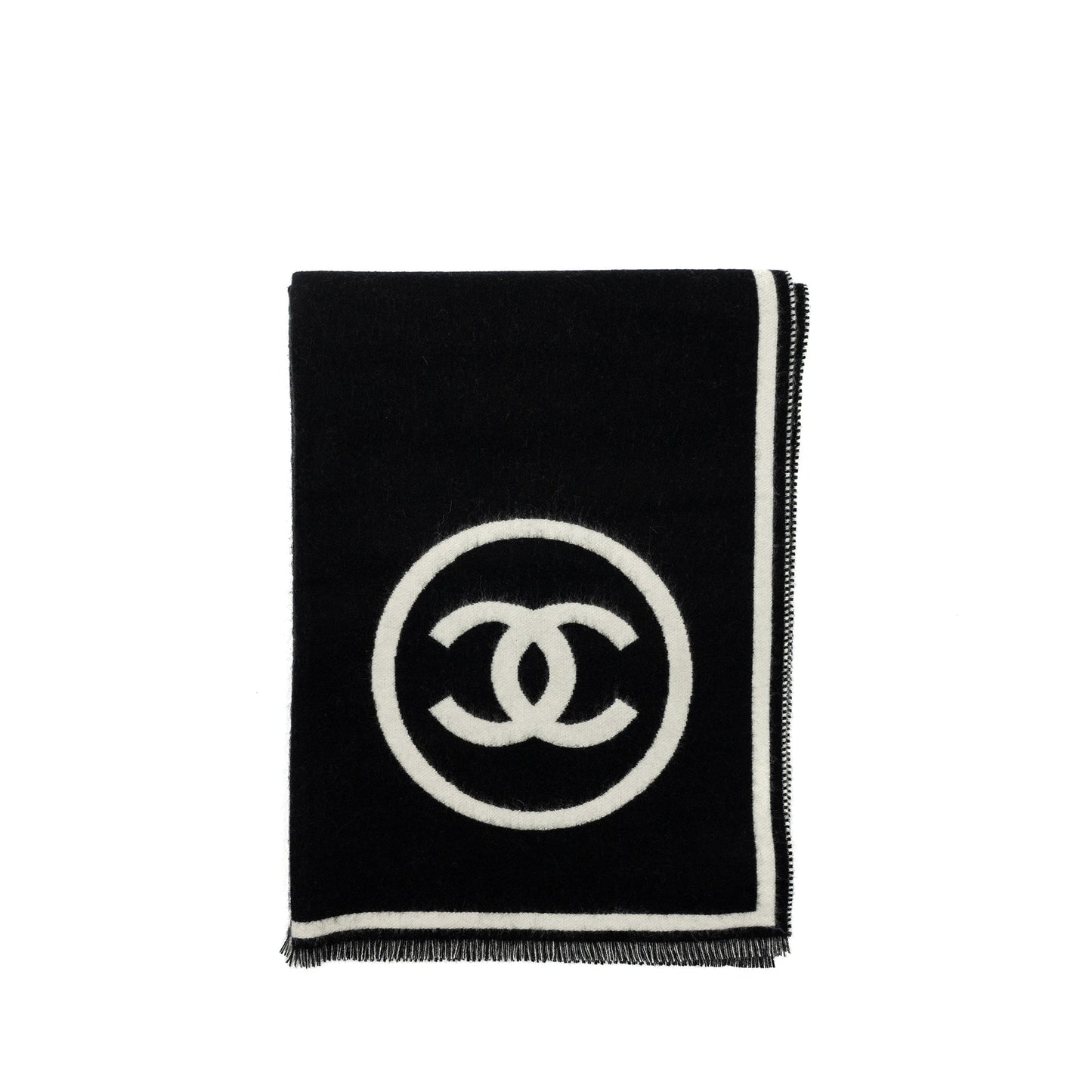 Chanel Letter/ CC Logo Cashmere Scarf Black/White