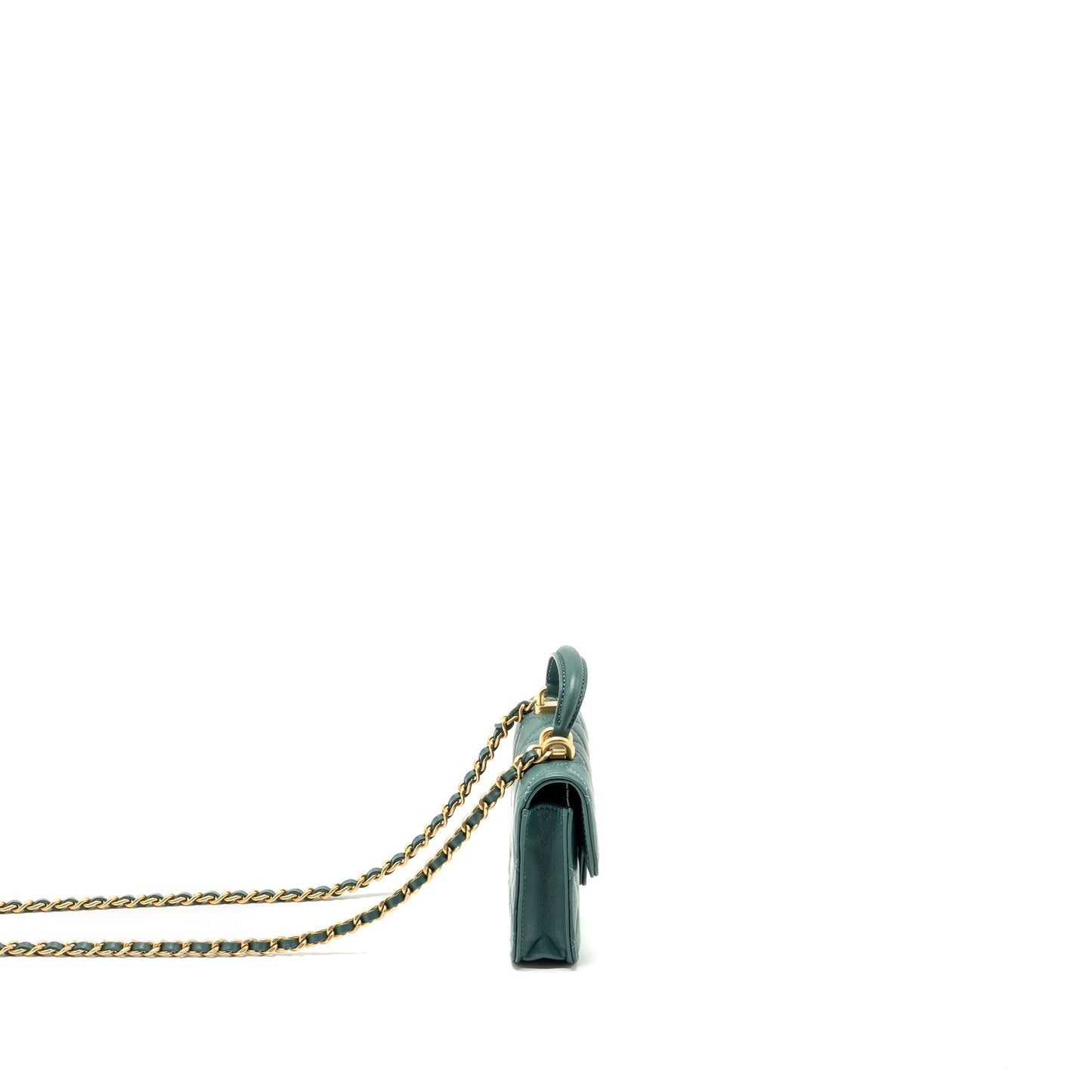 Chanel top handle mini flap bag with chain lambskin green GHW