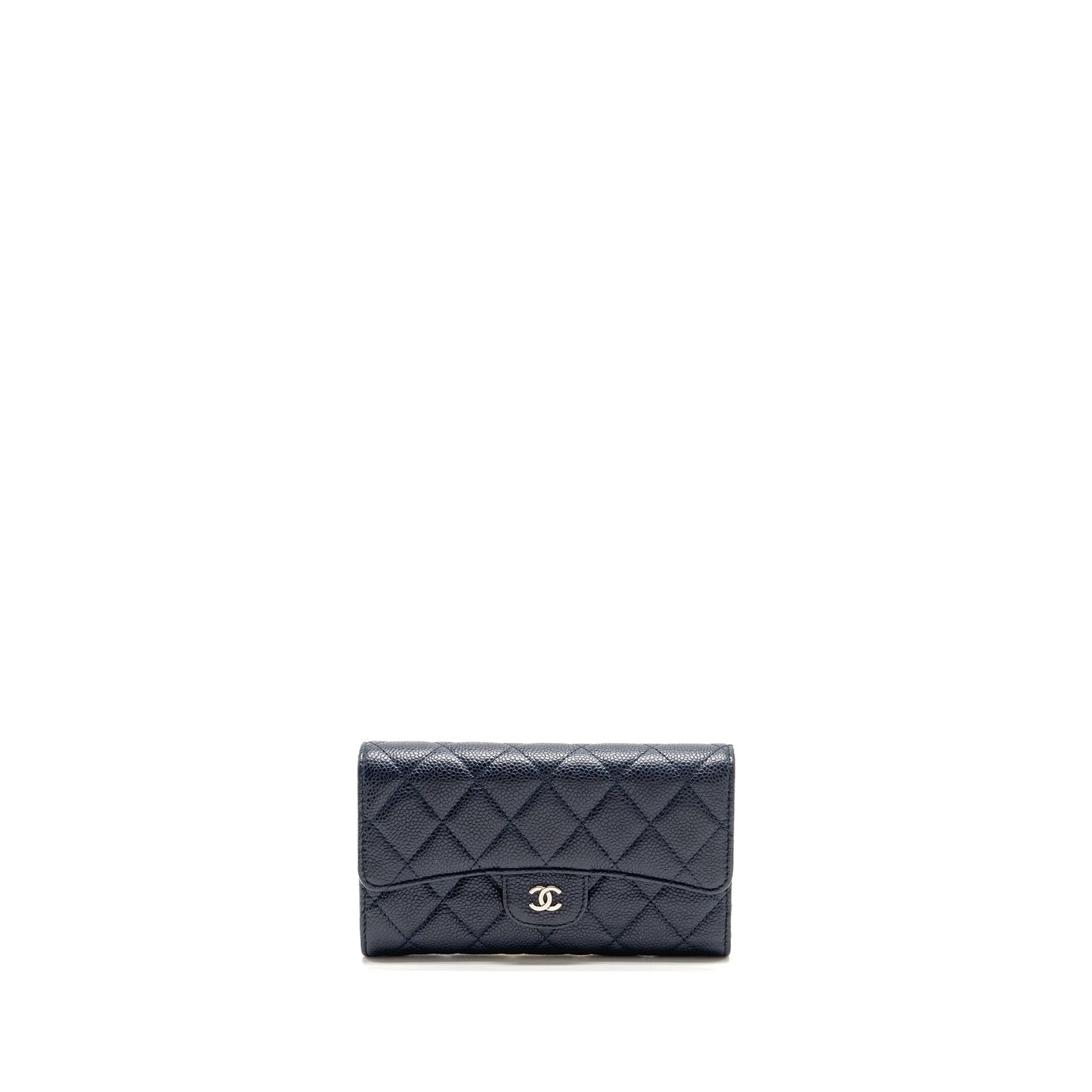 Chanel Classic Flap Long Wallet Caviar Dark Blue SHW