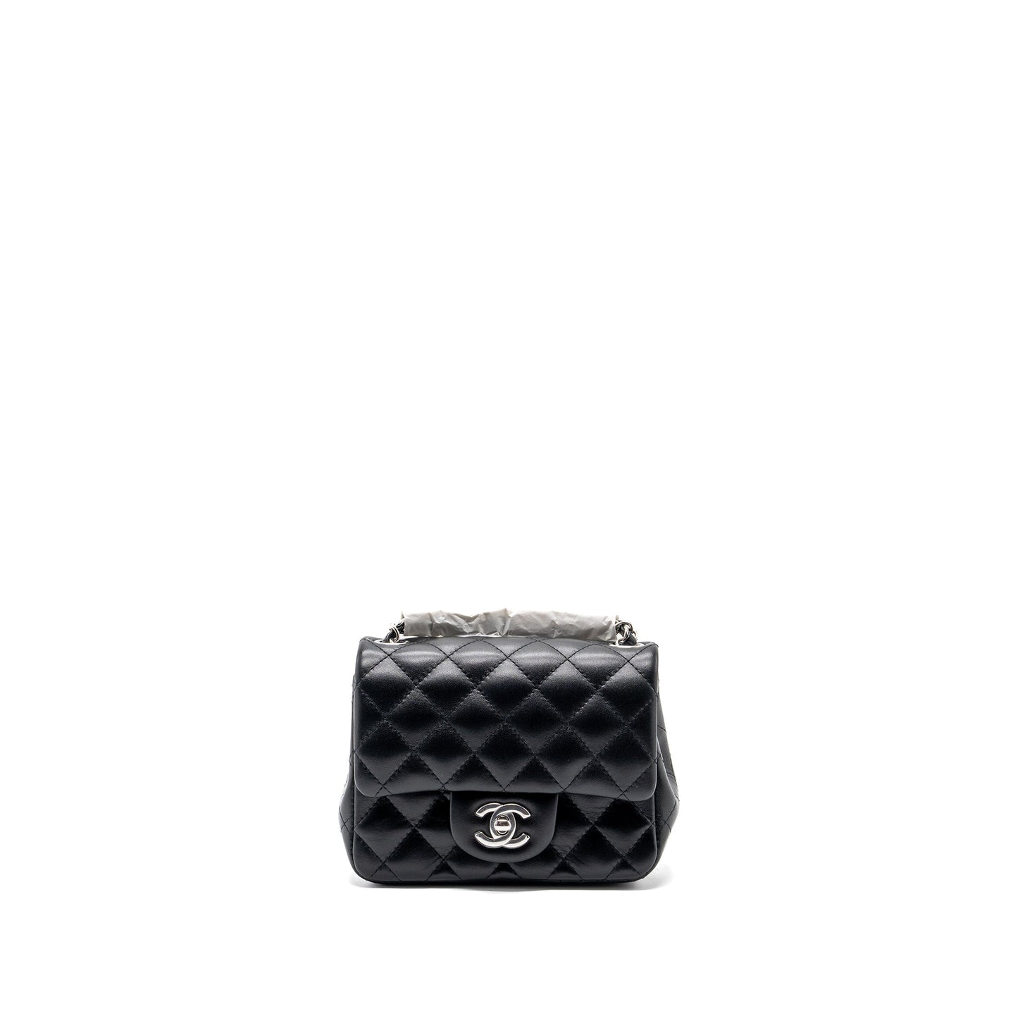 Chanel mini square flap bag lambskin black SHW (microchip)