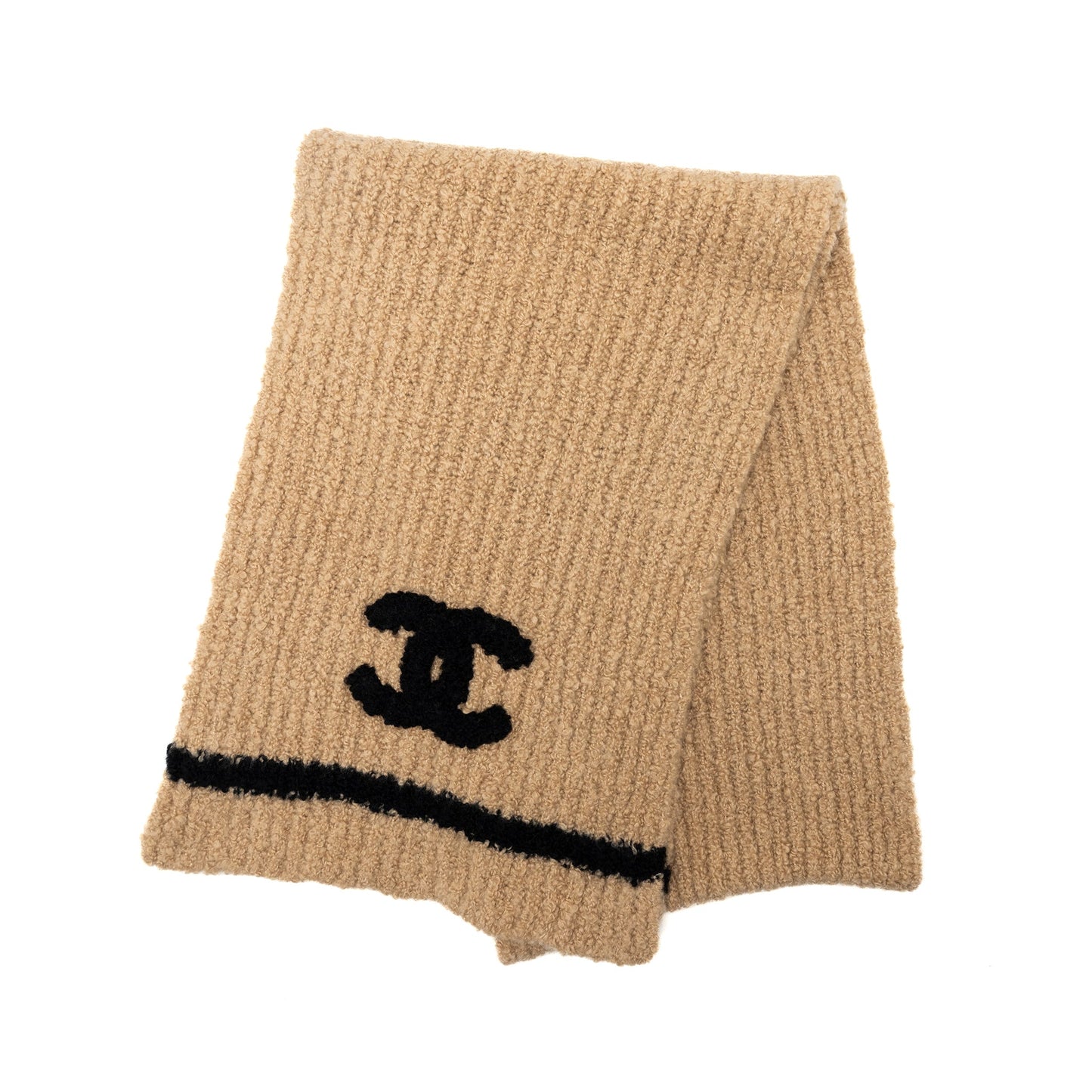 Chanel cashmere and logo scarf beige / black