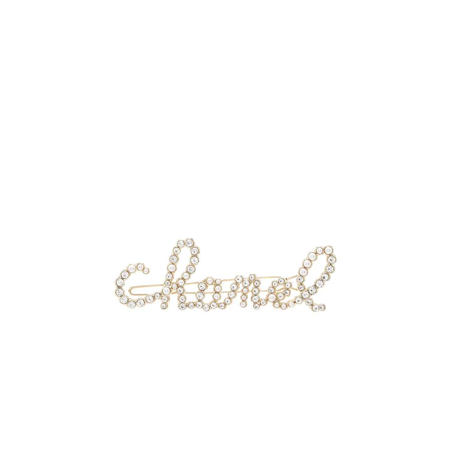 Chanel Letter crystal and pearl hair clip light gold tone