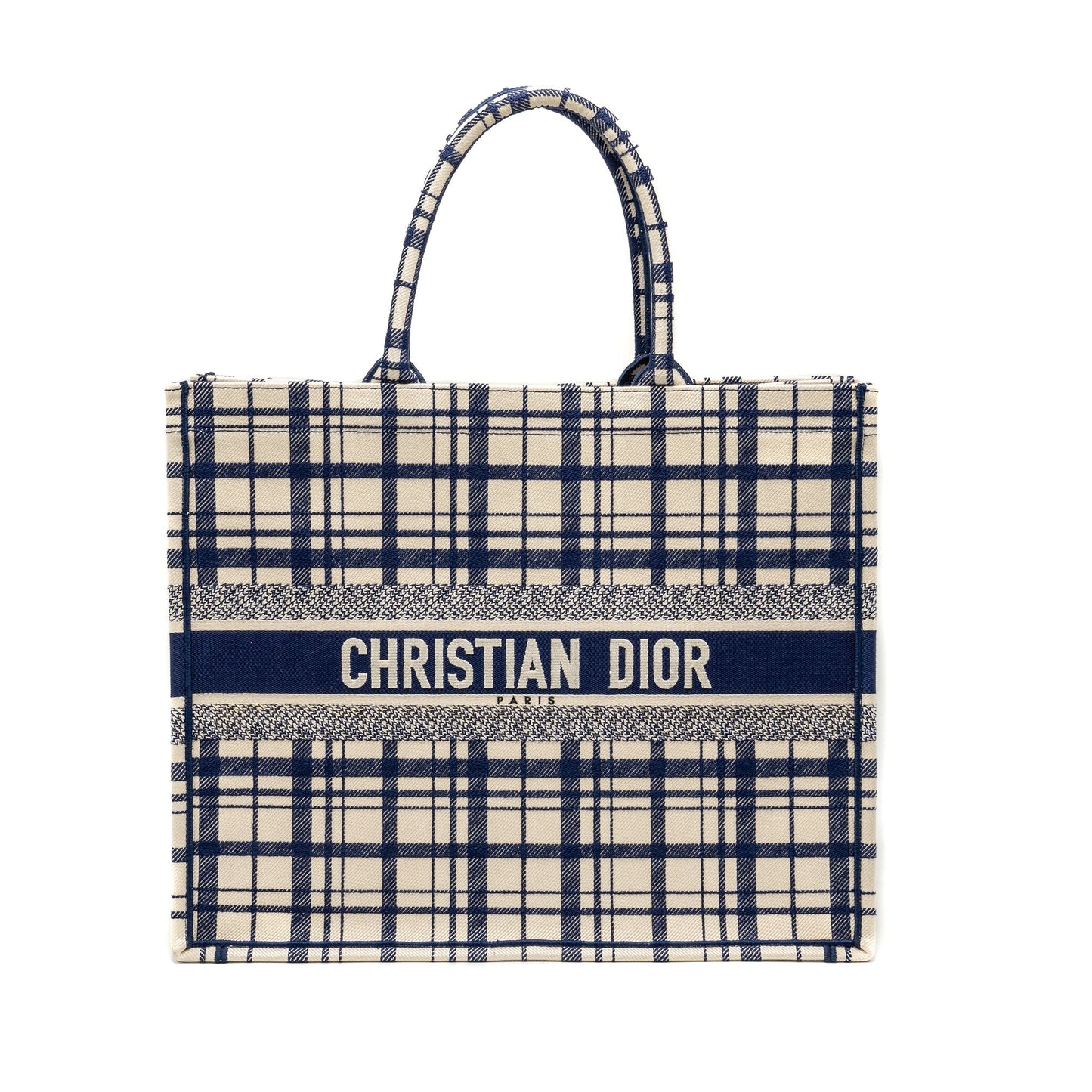 Luxury Dior Large Book Tote Linen Blue Canvas