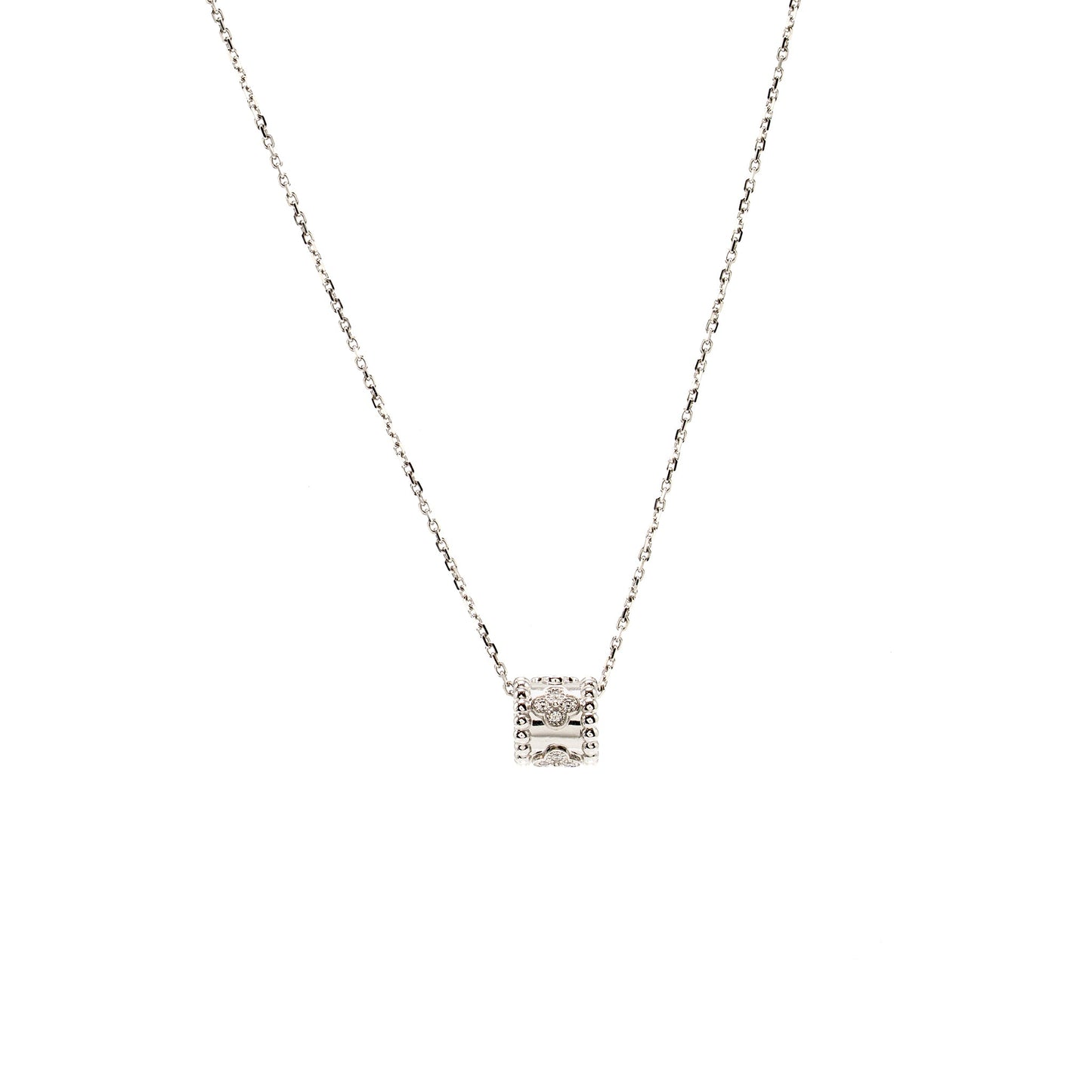 Van Cleef and Arpels Perlee Clovers Pendant white gold diamonds with angle filed trace chain (sell in a set)